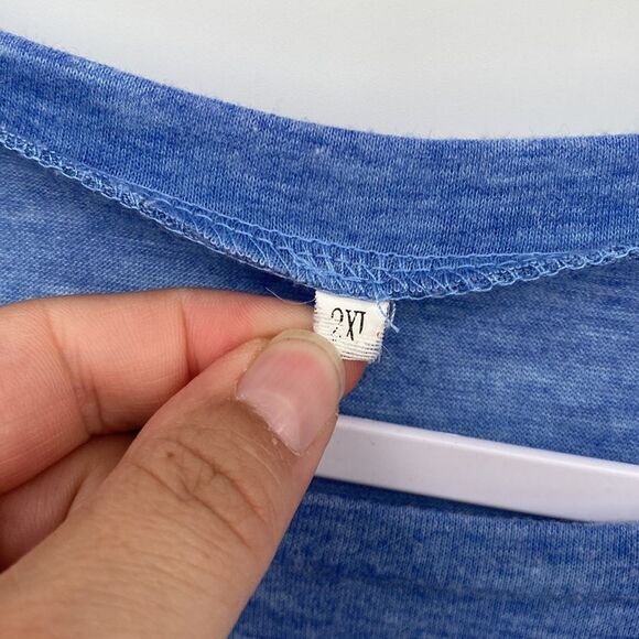 Womens Scoop Neck Short Sleeve Side Button Accent Pullover Top Tee Blue Size 2XL - Picture 4 of 7